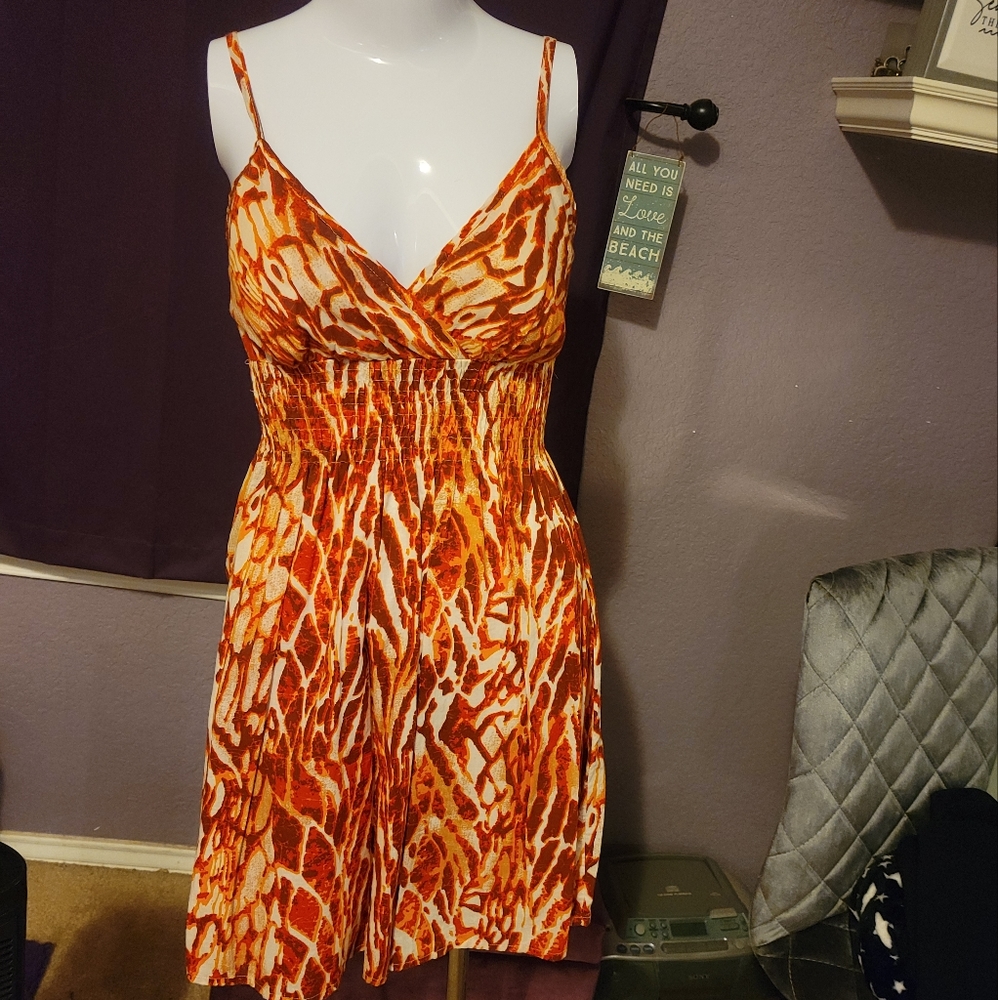 She's Cool Orange & White Animal Print Sundress Size Small